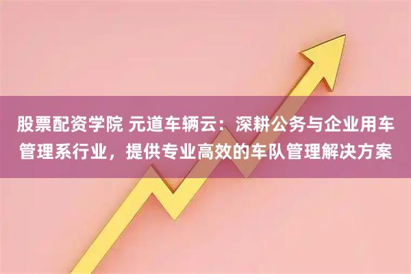 股票配资学院 元道车辆云：深耕公务与企业用车管理系行业，提供专业高效的车队管理解决方案