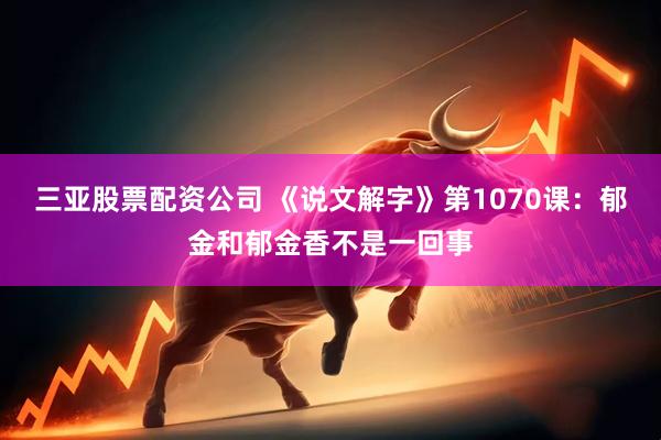 三亚股票配资公司 《说文解字》第1070课：郁金和郁金香不是一回事